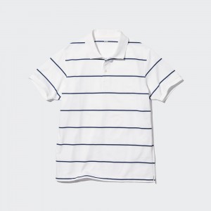 Uniqlo Dry Pique Striped Polo Shirt Poloshirt Herren Weiß | 60871BVXW