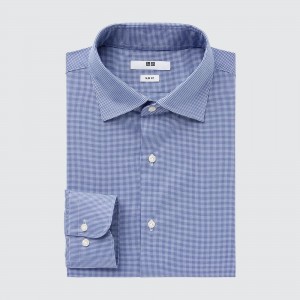 Uniqlo Easy Care Broadcloth Stretch Slim FiT-Shirt Semi Cutaway Collar Hemd Herren Blau | 18396TWNR