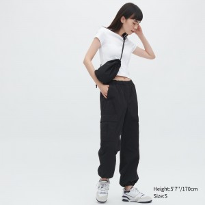 Uniqlo Easy Wide Fit Cargo Trousers Oberteile Damen Schwarz | 09561ILRB