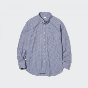 Uniqlo Extra Fine Cotton Broadcloth Long Sleeve Shirt Hemd Herren Blau | 92635XDCR