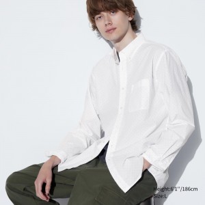 Uniqlo Extra Fine Cotton Broadcloth Printed Shirt Button Down Collar Hemd Herren Weiß | 52309UCRK