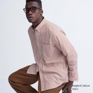 Uniqlo Extra Fine Cotton Broadcloth Regular Fit Striped Shirt Button Down Collar Hemd Herren Orange | 82539MHEU
