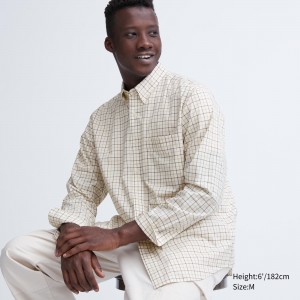 Uniqlo Extra Fine Cotton Broadcloth Regular Fit Checked Shirt Button Down Collar Hemd Herren Weiß | 17640XSOR
