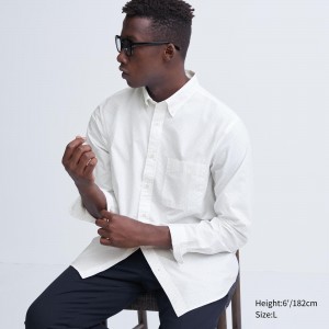 Uniqlo Extra Fine Cotton Broadcloth Regular Fit Printed Shirt Button Down Collar Hemd Herren Weiß | 12945GDZH