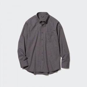 Uniqlo Extra Fine Cotton Broadcloth Regular Fit Checked Shirt Button Down Collar Hemd Herren Braun | 09532ZVSY