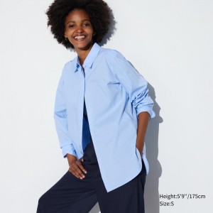 Uniqlo Extra Fine Cotton Shirt Bluse Damen Blau | 30789NWQV