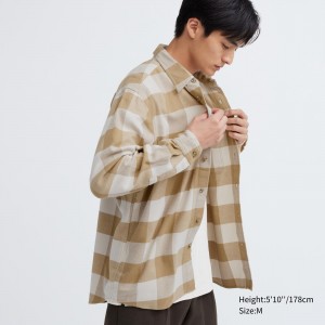 Uniqlo Flannel Checked Shirt Hemd Herren Beige | 09346RYQW
