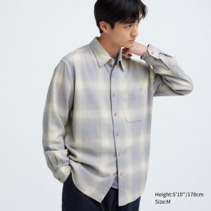 Uniqlo Flannel Checked Shirt Hemd Herren Grau | 02153RWCY