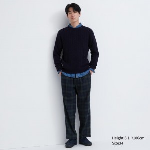 Uniqlo Flannel Easy Patterned Ankle Length Trousers Hosen Herren Dunkelgrün | 62407FAIG