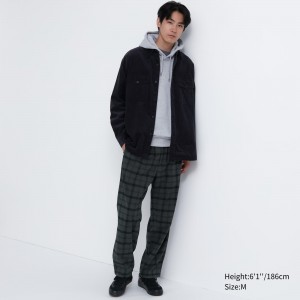 Uniqlo Flannel Easy Patterned Ankle Length Trousers Hosen Herren Dunkelgrau | 20915MBXY