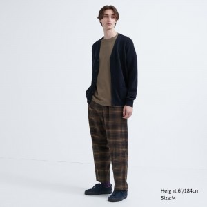 Uniqlo Flannel Easy Patterned Ankle Length Trousers Hosen Herren Dunkelbraun | 13825LSAB