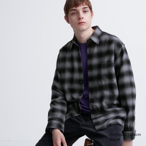 Uniqlo Flannel Regular Fit Checked Shirt Regular Collar Hemd Herren Grau | 86047PMRY