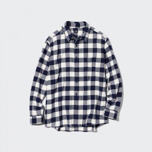 Uniqlo Flannel Regular Fit Checked Shirt Regular Collar Hemd Herren Weiß | 82790BWKC