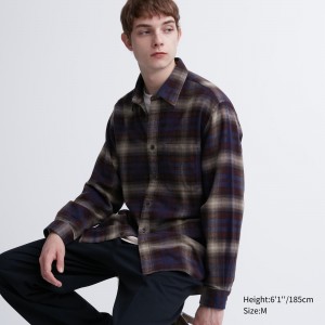 Uniqlo Flannel Regular Fit Checked Shirt Regular Collar Hemd Herren Bordeaux | 79521JCYZ