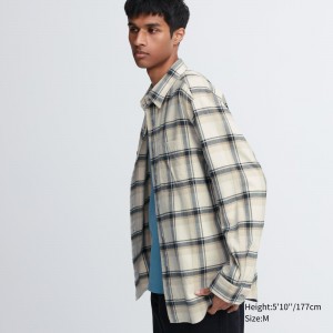 Uniqlo Flannel Regular Fit Checked Shirt Regular Collar Hemd Herren Beige | 71908RGUQ