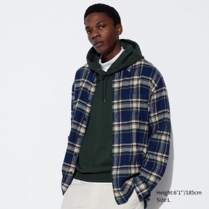 Uniqlo Flannel Regular Fit Checked Shirt Regular Collar Hemd Herren Blau | 30978ORVH