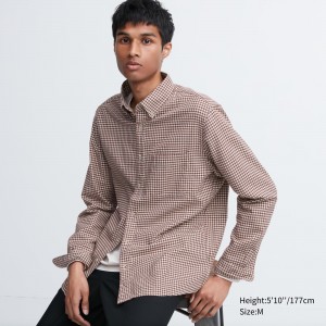Uniqlo Flannel Regular Fit Checked Shirt Button Down Collar Hemd Herren Rot | 06358ALTR