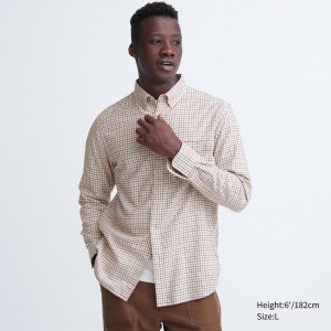 Uniqlo Flannel Regular Fit Checked Shirt Button Down Collar Hemd Herren Weiß | 04231UZQD