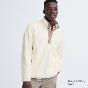 Uniqlo Fleece Button Up Pullover Hoodie Herren Weiß | 60142OYLT