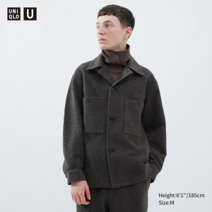 Uniqlo Fleece Jersey Overshirt Überhemd Herren Grau | 83965KSUJ