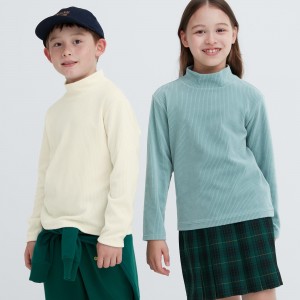 Uniqlo Fleece Ribbed High Neck Long Sleeved T-Shirt T-shirts Kinder Weiß | 81630TRGU