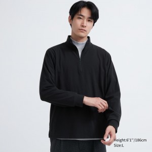 Uniqlo Fleece Stretch Half Zipped Long Sleeved T-Shirt T-shirts Herren Schwarz | 23896MWJO
