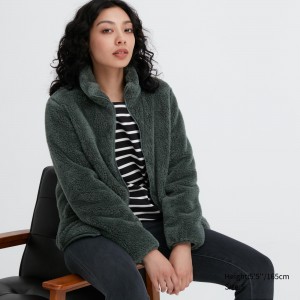 Uniqlo Fluffy Fleece Zipped Jacket Jacken Damen Dunkelgrün | 61248NMJB