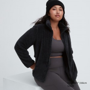 Uniqlo Fluffy Fleece Zipped Jacket Jacken Damen Schwarz | 46807UYXF