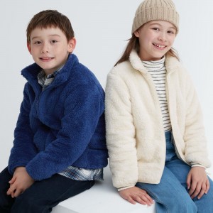 Uniqlo Fluffy Fleece Zipped Jacket Jacken Kinder Blau | 16387BZFV
