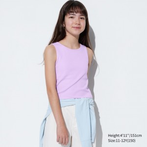 Uniqlo Girls Airism Cotton Ribbed Sleeveless Bra Top T-shirts Kinder Lila | 16594GZWU