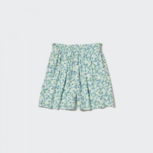 Uniqlo Girls Linen Blend Flower Print Easy Shorts Kurze Hose Kinder Grün | 49387KVMP