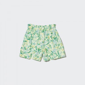 Uniqlo Girls Linen Blend Flower Print Easy Shorts Kurze Hose Kinder Weiß | 47326SEBF