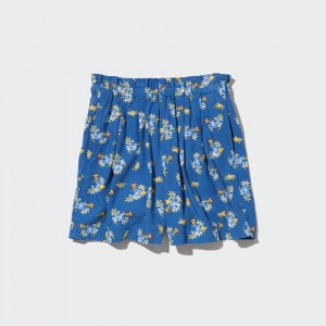 Uniqlo Girls Linen Blend Flower Print Easy Shorts Kurze Hose Kinder Blau | 03428ROLP