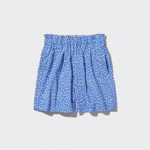 Uniqlo Girls Seersucker Flower Print Easy Shorts Kurze Hose Kinder Blau | 95643UHWV