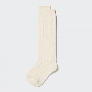 Uniqlo Heattech Cable Knit High Thermal Socks Socken Damen Weiß | 51829IPZK