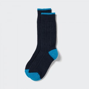 Uniqlo Heattech Cable Knit Thermal Socks Socken Damen Navy | 72804PCGH