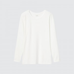 Uniqlo Heattech Crew Neck Long Sleeved Thermal Top T-shirts Damen Weiß | 48793TAUS