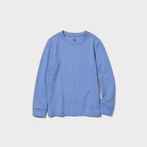Uniqlo Heattech Extra Warm Cotton Crew Neck Long Sleeved Thermal Top T-shirts Kinder Blau | 83127BCGD