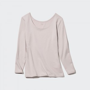 Uniqlo Heattech Extra Warm Cotton Scoop Neck Long Sleeved Thermal Top T-shirts Damen Hellgrau | 26179FHRM
