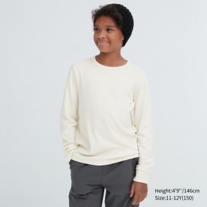 Uniqlo Heattech Extra Warm Cotton Waffle Crew Neck Long Sleeved Thermal Top T-shirts Kinder Weiß | 26908CMUV