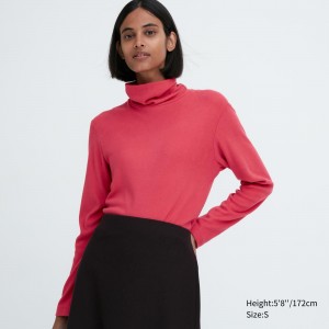 Uniqlo Heattech Fleece Turtleneck Long Sleeved Thermal Top T-shirts Damen Rot | 31854ZFWI