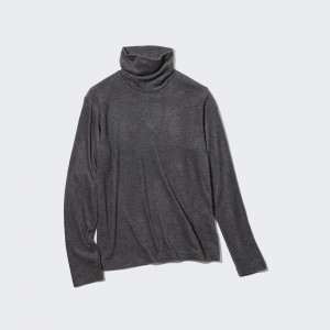Uniqlo Heattech Fleece Turtleneck Long Sleeved Thermal Top T-shirts Damen Grau | 01526ZFDH