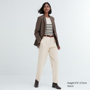 Uniqlo Heattech Pleated Trousers Long Oberteile Damen Beige | 18760MRIK