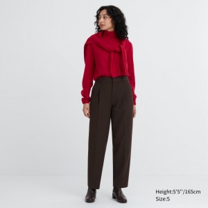 Uniqlo Heattech Pleated Trousers Oberteile Damen Dunkelbraun | 75864DBMZ