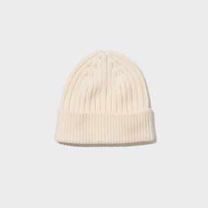 Uniqlo Heattech Ribbed Beanie Hat Taschen Damen Weiß | 31925GWNT
