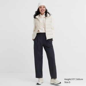 Uniqlo Heattech Striped Pleated Trousers Oberteile Damen Navy | 14598XAOD