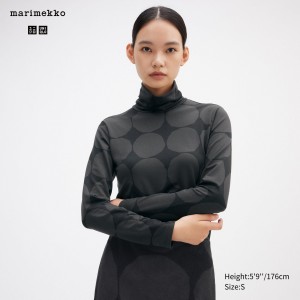 Uniqlo Heattech Turtleneck Dot Print Turtleneck Long Sleeved Thermal Top T-shirts Damen Dunkelgrau | 41706USAC