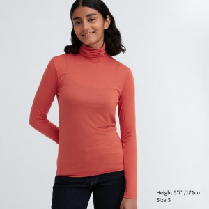 Uniqlo Heattech Ultra Light Turtleneck Long Sleeved Thermal Top T-shirts Damen Orange | 15370KMBQ
