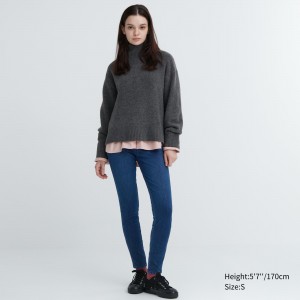 Uniqlo Heattech Ultra Stretch Denim High Rise Leggings Trousers Oberteile Damen Blau | 42018ZHIK