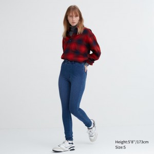 Uniqlo Heattech Ultra Stretch Denim High Rise Leggings Trousers Long Oberteile Damen Blau | 24916YBNI